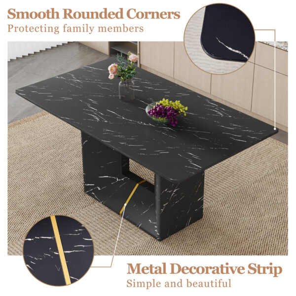 Table and chair set.Black Marble Pattern MDF Dining Table Set - 63"x35.4" with 4 Light Gray Linen Fabric Chairs.Integrated Seat and Backrest,Linen-Cotton Material.Suitable for kitchen,Dining room,etc.