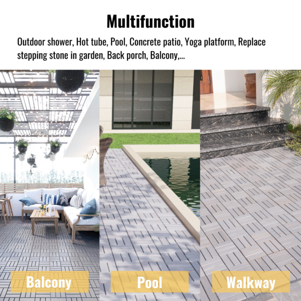 30 PCS Interlocking Deck Tiles Checker Pattern, 12" x 12" Square Light Gray Acacia Hardwood Outdoor Flooring for Patio, Bancony, Pool Side,...