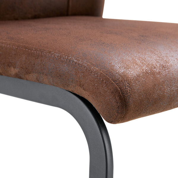 A set of two brown chairs, including suede cushions and black metal legs. Small size, suitable for select groups, suitable for dining room, kitchen, terrace and guest office chairs (set of 2)