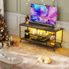 There are installation videos and scene videos. TV socket and LED light - TV stand TV up to 55 ", small unit modern TV console suitable for living room and bedroom, light grey