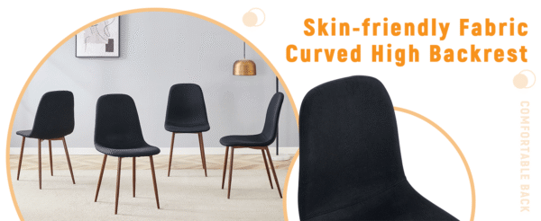 4532646d1aa94fa68ec8d2a4d50b406e_5187e12e6785f082f553972b383aeeb4 Luxury Simple Chair - Set of 4 BLACK Linen-Cotton Material High Resilience Dining Chair with Metal Walnut Color Leg.Integral metal leg architecture,Suitable for various interior decoration styles.