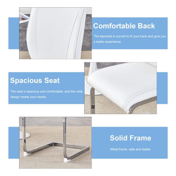 453c8662da344d5fbfad8e404fdd74e4_b5875ede6e2d848757a1d1a26f6c7d00 Luxury Simple Arch Chair - Set of 4 White PU Material High Resilience Dining Chair with Arched Metal Silver Leg.