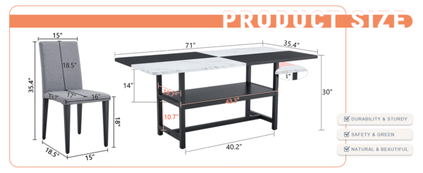 456c6ac260e64f2b857d590ec1535923_41bd003a9a5df6a3127f8ec120668dc0 Table and chair set.71*35.4 inch White And Black Spliced Dining Table With Storage Function In The Middle Of The Table Legs.Paired With 8 Light Gray Linen-Cotton Dining Chairs, Simple And Versatile.