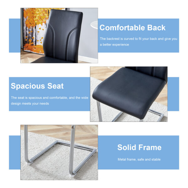 2 Dining Chair Set, Black Dining Chair Set, PU Material High Back Seat and Sturdy Leg Chair, Suitable for Dining Room, Kitchen, Living Room