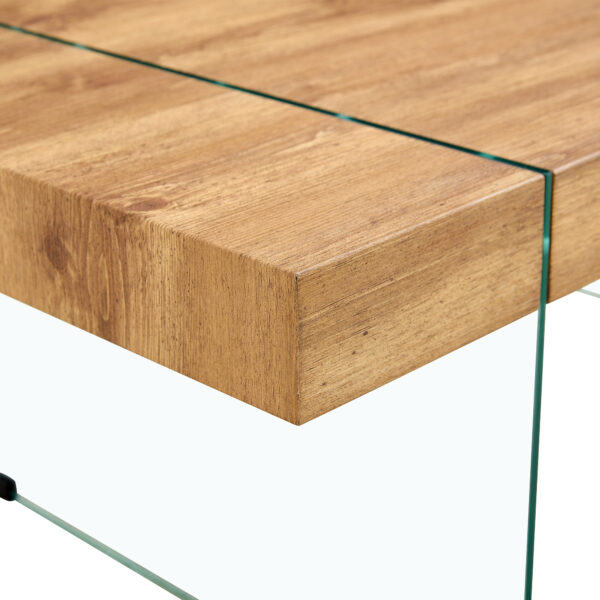 45ba0bd3ffaa455b86d6a3dec59b43db_941e29d950187dc0ca8da1f589800395 43.3"x23.6" Wood colored texture sticker MDF Coffee Table with Tempered glass legs.Suitable for Living Room.It can be used not only as a coffee table but also as a side table or display stand.