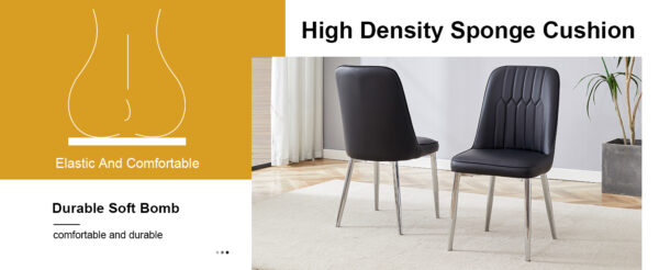 45e82afd6c5f4373b40deda7ee433b5d_36d613601f8793e4dc9347782fe87293 2 modern dining chairs, smooth PU leather backrest and silver-toned metal legs for a comfortable home experience for kitchens, bedrooms and offices.