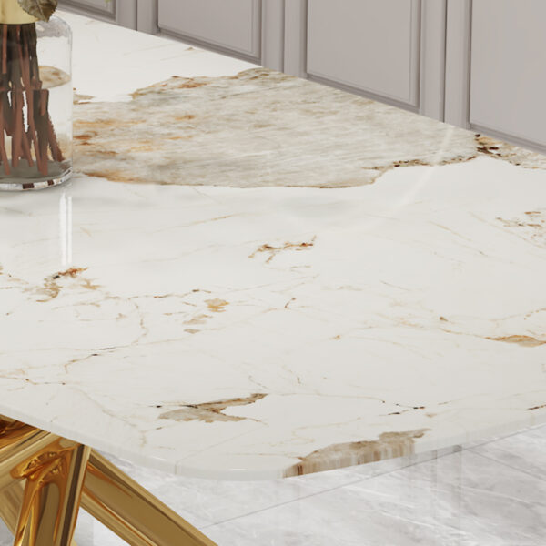 45eb4749395c478198b70666e1022b5b_eb1ab8ca7a577e69e0d112891eae150c Large modern minimalist rectangular dining table with 0.39 "imitation marble tabletop and golden metal legs, suitable for kitchen, dining room, living room, conference room, and banquet hall 1537
