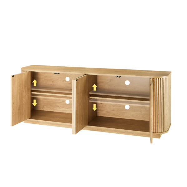 Sideboard Storage Cabinet TV Stand with wave pattern Buffet Cabinet Wooden Vertical Striped Cabinet for Kitchen/Bedroom/Entryway. Natural, 64''W x 15''D x 24''H.