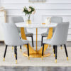 Table and chair set.Luxurious Snow Mountain White Slab Round Dining Table Set - 47"x47" with 4 Light Gray PU Chairs.Sintered Stone Tabletop,MDF Table Leg,
