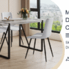 Table and chair set.A minimalist retro rectangular dining table with a textured top and black metal legs.Paired With 4 Light Gray Linen-Cotton Dining Chairs With Curved Widened Cushion Design.