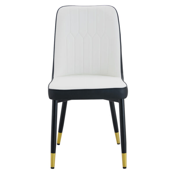 464a2ade9e9345318032b3c8953c8c69_20449a6038ddf49eef1738e67547a23d Modern Two-Tone PU Dining Chairs - White and Black spliced chairs With Gold Decorated Legs.White and Black spliced,Black Metal Legs,Set of 4 chairs.