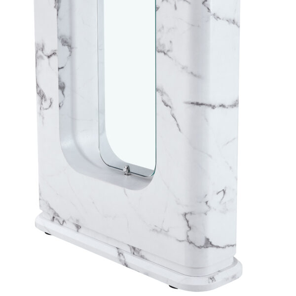 466c2c13f2e74f2891a1c9222b32e145_8861b8ae7914fe4bcc7599045f565e0d 64.5 x 35.4 Inch Stylish Marble Textured Dining Table, Perfectly Blending Simplicity And Transparency. Made of MDF Material With White Marble Texture Stickers, It Exudes A Strong Sense Of Fashion.