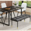 Table and chair set.Modern Black Marble Pattern MDF Dining Table Set - 55"x31.4" with 4 Extended Seat Cushion PU Dining Chairs and 1 Bench,A Choice of Subtle Luxury for Modern Homes.