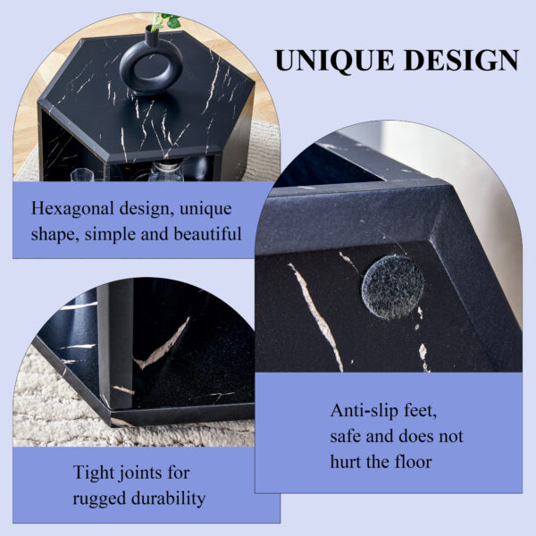 467f696419e84728ac5d95fb96b9fd89_bc617a670b2a97f34d48bd6e07d065b5 Hexagonal MDF coffee table, characteristic pattern stickers, multi-hole design to give more storage space, simple and convenient design makes it suitable for all kinds of style scenes.