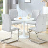 Table and chair set.Hourglass-Shaped Stable Small Round Table -31.9" * 31.9" With 4 Soft and Comfortable Light Gray PU Chair With Arched Metal Silver Leg.Create Your Exclusive Low-Key Luxury Space.