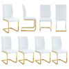 Luxury Simple Arch Chair - Set of 8 White PU Material High Resilience Dining Chair with Arched Metal Gold Leg.Packed In Two Boxes.