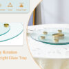 Double layer rotatable round glass.Golden aluminum plate,The rotatable design makes it convenient to retrieve and place items.The upper glass has a diameter of 20 inches,the lower glass15 inches.