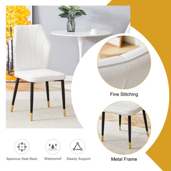 46c6fd8b84dc45749ba7b5c0da386e2f_bc9c745ae1140ed75ed9a158d478f894 4 modern dining chairs with stylish PU patterned backrest and black metal legs for a comfortable home experience in the kitchen, bedroom and office.