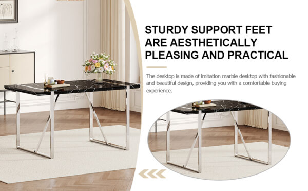 47457f25b4094064b147123e53e0747f_3ce677ea2c978b39e6cd209d88b189c0 A rustic industrial rectangular MDF black dining table for 4-6 people, with a 1.5 "thick MDF desktop and electroplated metal legs, used for writing tables, kitchens, terraces, dining rooms55"*31.5*30