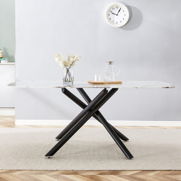 474cfbf6f1d14dd2919f6e2ce4d4b493_20230613_369fbcea468aab3c8901b757e37bbd21 Large rectangular imitation marble dining table, 6-8 seats, 0.39 "black artificial marble countertop, smooth chrome legs, Sleek Chrome Legs. Perfect for Kitchen, Dining, Living, Meeting, Banquet 1537