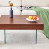 Walnut Colored Square MDF Coffee Table - 31.5"x31.5" with Tempered Glass Legs.Density Board Sticker,Reinforced Glass Legs.Walnut Colored Texture Sticker.