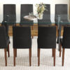 Table and chair set.79"x31.5" Inch Tempered Glass Tabletop With X-shaped Black Metal Table Legs,Wood Grain Textured MDF Crossbeam.Paired With 10 Black PU Dining Chairs with Walnut Color Metal Leg.