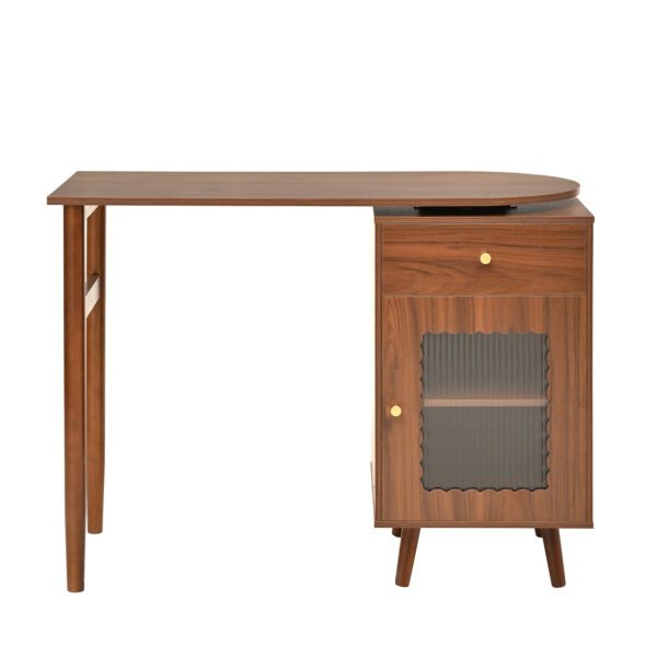 Computer Desk with 90 Degree Rotating Desktop, 43x70 Inch Office Desk with Storage Drawer and Cabinets, Gaming Desk with Shelves, Writing Desk for Study, Work Desk for Home Office Bedroom Living Room