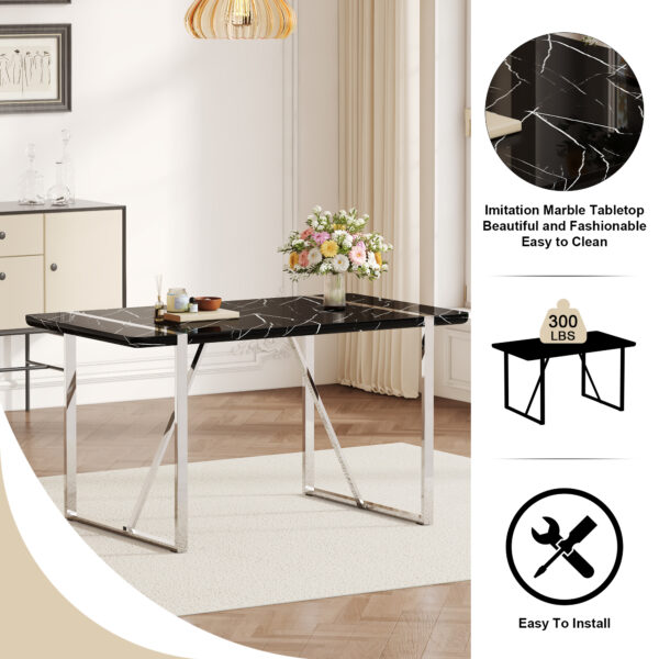 4784702f14ce4feea7e1cb58398dc471_0c615d44c7935f86ad67f7dc19eebc37 A rustic industrial rectangular MDF black dining table for 4-6 people, with a 1.5 "thick MDF desktop and electroplated metal legs, used for writing tables, kitchens, terraces, dining rooms55"*31.5*30