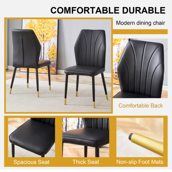 478a69c527eb4028b088c929bff377c5_7a3f48c94336242fb75d23a94931c256 4 modern dining chairs with stylish PU patterned backrest and black metal legs for a comfortable home experience in the kitchen, bedroom and office.