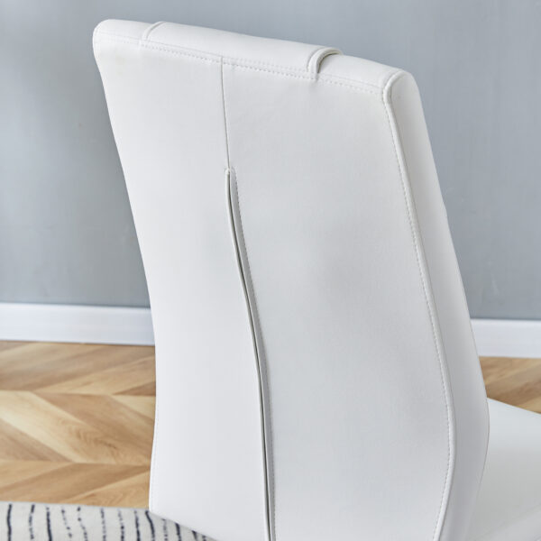 4790d5b76c6c4657a63285e1f4c38b05_2e76239a1cf1654576a670c703684fa7 Table and chair set.55"x31.4" Cream-Style White MDF Dining Table Set with 6 White Chairs With Silver Metal Legs.MDF Tabletop and metal frame legs.Adding a warm and gentle atmosphere to your family.