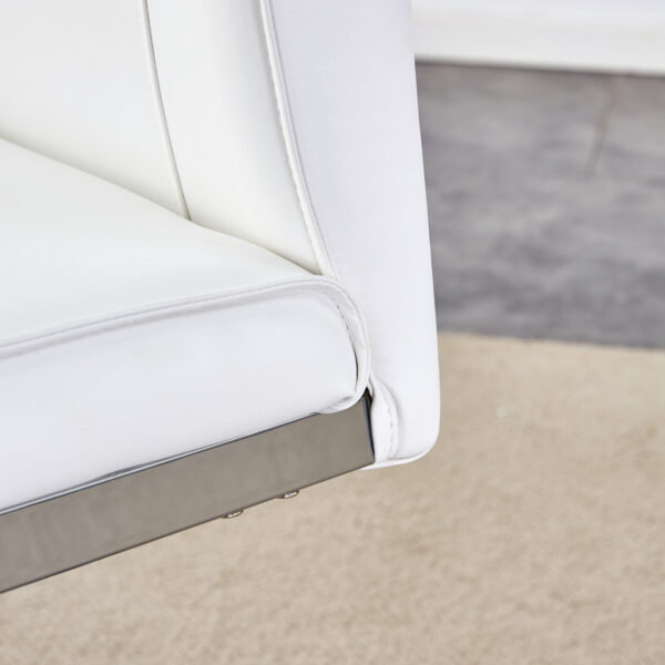 47aae9238ab447128634f8246c16d74b_b8d6d0e2124055e88bcc7e7ca462df25 Table and chair set.63"*35.4" White Imitation Marble Pattern MDF Dining Table Set - 4 Soft and Comfortable White PU Chair With Arched Metal Silver Leg.Create Your Exclusive Low-Key Luxury Space.