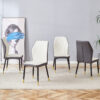 4 modern dining chairs with stylish PU patterned backrest and black metal legs for a comfortable home experience in the kitchen, bedroom and office.