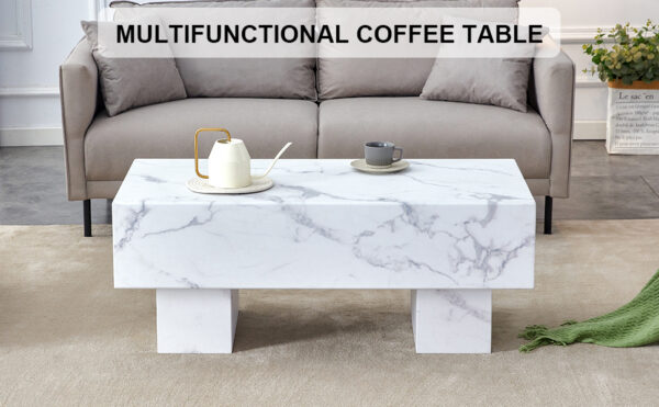 47b82abecd744ead8fbbfacfdfd87751_20240123_743d0b1200c5d954c099ccaff135cbbb Modern Simple White Marble Texture MDF Coffee Table - 43.3"x21.6"x17.2" Practical Model.Making it an ideal addition to any living room or apartment.W1151134962