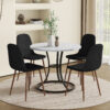 Table and chair set.A Modern Minimalist Circular Dining Table With A Diameter Of 33.3 Inches.Paired With 4 Black Linen-Cotton Material High Resilience Dining Chair with Metal Leg.