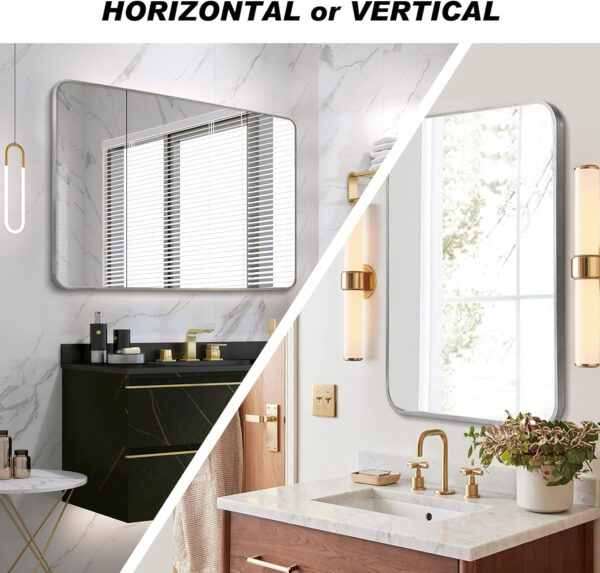 30x40 Inch Silver Metal Framed Rectangular Rectangular Bathrrom Mirror for Wall.(W2203134526)