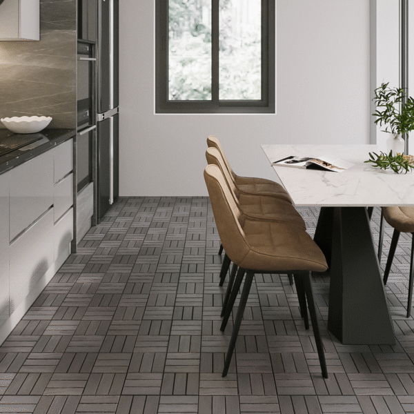 30 PCS Interlocking Deck Tiles Checker Pattern, 12" x 12" Square Light Gray Acacia Hardwood Outdoor Flooring for Patio, Bancony, Pool Side,...