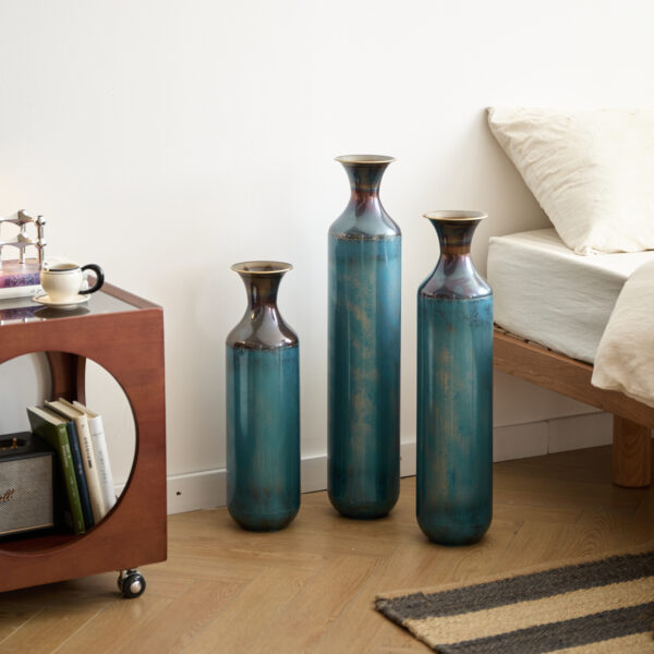 Floor metal vase modern style decoration home droplet shaped white metal vase 3-piece set gorgeous home decoration large glazed metal vase