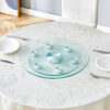 Double layer rotatable round glass.The rotatable design makes it more convenient to retrieve and place items.The upper glass has a diameter of 20 inches, while the lower glass15 inches.