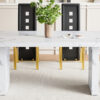Table and chair set.63"*35.4" White Imitation Marble Pattern MDF Dining Table Set - 4 PU Chair With Black Saddleback, Geometric Pattern Backrest,Golen Curved Metal Leg..Suitable For Various Scenes.