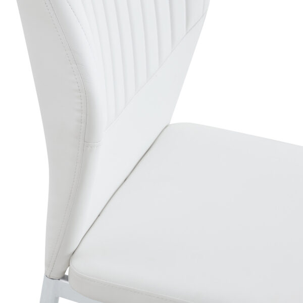 48a013ee77044895bfd950304303ffda_20c1479438df063212ba5ad3de1ecdc1 Luxury Simple Chair - Set of 6 White PU Material High Resilience Dining Chair with Metal Silver Leg.The Chair Back Has a Vertical Stripe Design With Smooth And Uniform Lines.