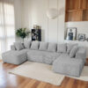 Modular U-Shaped Sectional Sofa,130-inch 4-Seater Chaise Lounge with Reversible Design, Striped Corduroy Fabric in Gray – Customizable Living Room or Bedroom Couch, Freely Configurable Layout.