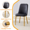 Table and chair set.Luxurious Style Tempered Glass Dining Set-71"x35.4"with 8 Black PU Chairs with Simple Line Designs On The Backrest .Golden Metal Legs.Tempered Glass Top With White Texture sticker.