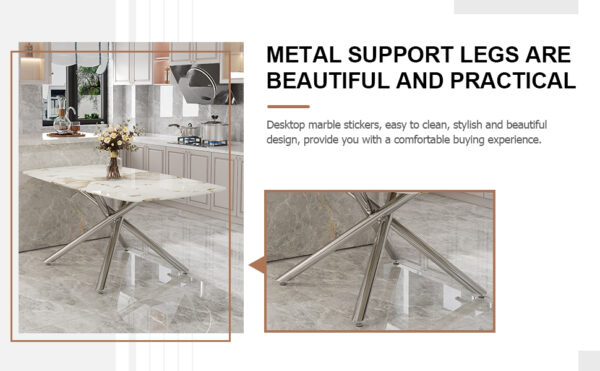 48ea20be1d604d9bbf332164ef8eb567_5fe8e7f3fc498b144efc2687748d0b9b Large modern minimalist rectangular dining table with 0.39 "imitation marble tabletop and silver metal legs, suitable for kitchens, restaurants, living rooms, conference rooms.W1151S00986