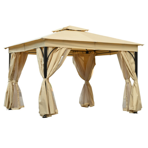 TREXM 10x12 Outdoor Gazebo Tent with Double Roofs, Patio Gazebo with Mosquito Netting and Privacy Screens, Patio Canopy for Shade and Rain for Backyard, Garden, Lawn and Deck (Beige)