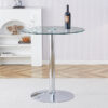 A glass tabletop with a diameter of 35 inches and a modern minimalist circular dining table with electroplated silver metal legs. Suitable for restaurants, living rooms, and conference rooms.BT-1166