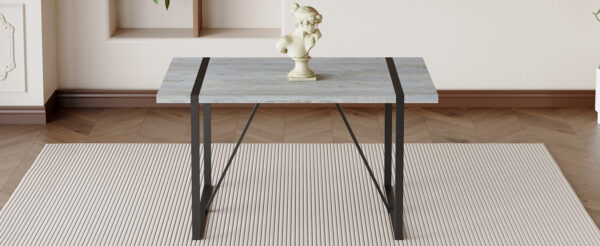 490eb5afa3664bc781b2d5e3c813a288_965d3d3cf0b9632ec2de500d7bfbd744 Industrial Rectangular MDF Light Grey Patterned Dining Table for 4-6 people with 1.5 inch thick MDF top and black metal legs for desks, kitchens, patios, dining rooms