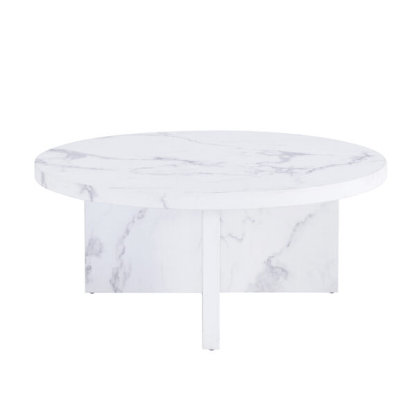 4911974c73814c0f819fadaa14ecfa54_20240123_83f48c55e951a10babd613849f2bc804 A white MDF material circular patterned coffee table, a 31.4-inch white center table, modern coffee table, suitable for small spaces and living rooms.