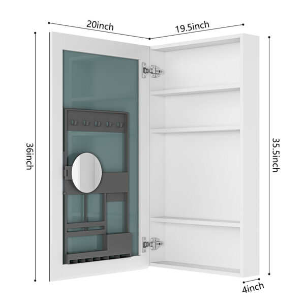 20'' W x 36'' H Surface Frameless Mirror Medicine Cabinet, Beveled Mirror Edges Bathroom Medicine Cabinet, Left opening door