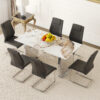 Table and chair set.63*31.4 Inch Pandora Patterned Sintered Stone Dining Table Set - 6 Black Chairs With Silver Metal Legs.Modern Light Luxury.Perfect For Dinner Room,Meeting Room,Kitchen,etc.
