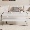 Double rectangular coffee table. The board surface is MDF, with white stickers, and both sides are transparent tempered glass. Suitable for living room, bedroom and other occasions.